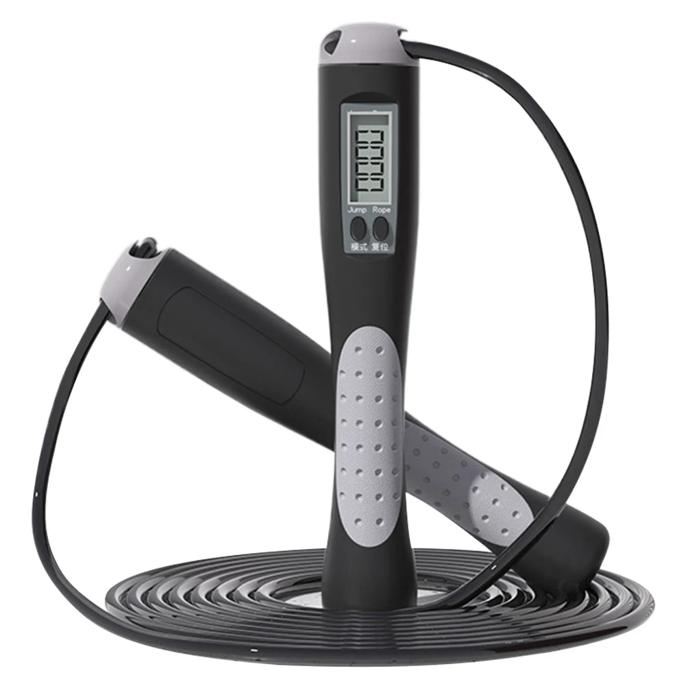 Black variant of electronic jump rope with smart counter