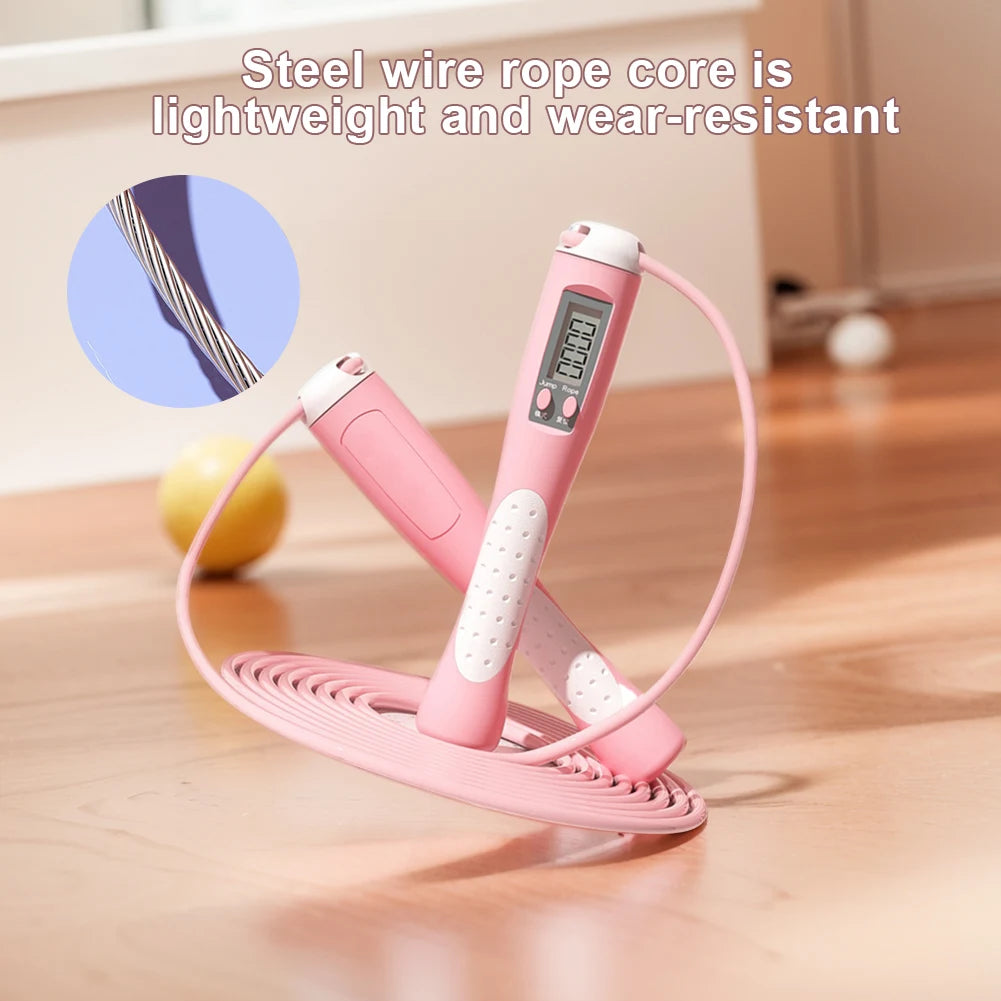 Pink jump rope with lightweight and wear-resistant steel wire core