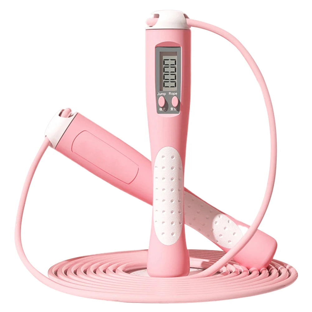 Pink smart jump rope with digital display and adjustable length